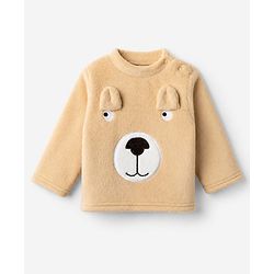 Babyhug Velour Full Sleeves T-Shirt & Pajama Winter Night Suit with Bear Print & Applique - Brown