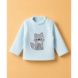 Babyhug Cotton Mixes Velour Knit Full Sleeves T-Shirt & Pajama Night Suit with Raccoon Patch - Blue