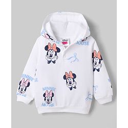 Babyhug Disney 100% Cotton Knit Full Sleeves Hooded Co-Ords T-Shirt & Pant Set With Minnie Mouse Graphics - White