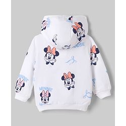 Babyhug Disney 100% Cotton Knit Full Sleeves Hooded Co-Ords T-Shirt & Pant Set With Minnie Mouse Graphics - White