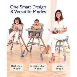 Babyhug Zenith High Chair 360° Rotating Seat - Dark Grey| Adjustable Height & Footrest| Removable Double Food Tray| PU Cushion| Anti-Slip Base| 6 Months+ | Convert to Adult Stool| Safety Harness