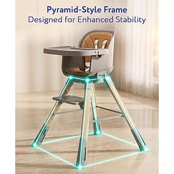 Babyhug Zenith High Chair 360° Rotating Seat - Dark Grey| Adjustable Height & Footrest| Removable Double Food Tray| PU Cushion| Anti-Slip Base| 6 Months+ | Convert to Adult Stool| Safety Harness