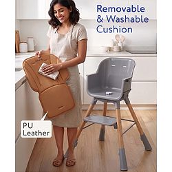 Babyhug Zenith High Chair 360° Rotating Seat - Dark Grey| Adjustable Height & Footrest| Removable Double Food Tray| PU Cushion| Anti-Slip Base| 6 Months+ | Convert to Adult Stool| Safety Harness