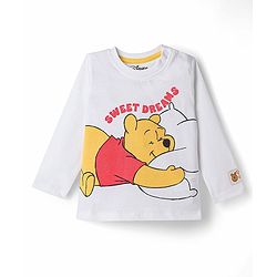 Babyhug Disney Single Jersey Knit Full Sleeves T-Shirt & Striped Pyjama Nightsuit with Winnie The Pooh Graphic - White