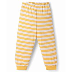 Babyhug Disney Single Jersey Knit Full Sleeves T-Shirt & Striped Pyjama Nightsuit with Winnie The Pooh Graphic - White