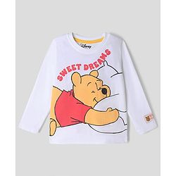 Babyhug Disney Single Jersey Knit Full Sleeves T-Shirt & Striped Pyjama Nightsuit with Winnie The Pooh Graphic - White