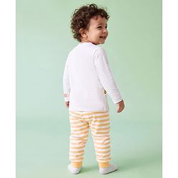 Babyhug Disney Single Jersey Knit Full Sleeves T-Shirt & Striped Pyjama Nightsuit with Winnie The Pooh Graphic - White