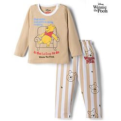 Babyhug Disney Single Jersey Knit Full Sleeves T-Shirt & Pyjama Night Suit Set With Winnie The Pooh Graphic & Text Print - Beige