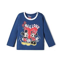 Babyhug Disney Single Jersey Knit Full Sleeves T-Shirt & Pyjama Night Suit with Heart & Minnie Mouse Family Graphics - Navy Blue