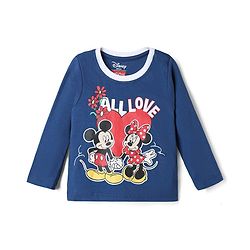 Babyhug Disney Single Jersey Knit Full Sleeves T-Shirt & Pyjama Night Suit with Heart & Minnie Mouse Family Graphics - Navy Blue