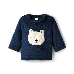 Babyhug Cotton Mixes Velour Knit Full Sleeves T-Shirt & Pajama Night Suit with Bear Patch - Navy Blue