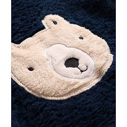 Babyhug Cotton Mixes Velour Knit Full Sleeves T-Shirt & Pajama Night Suit with Bear Patch - Navy Blue