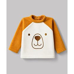 Babyhug Cotton Knit Full Sleeves T-Shirt & Pyjama Winter Wear Night Suit with Bear Embroidery - Orange