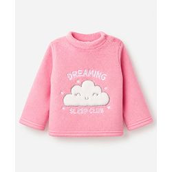 Babyhug Velour Cotton Mix Knit Full Sleeves Winter Wear Night Suit With Text & Cloud Print - Pink