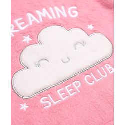 Babyhug Velour Cotton Mix Knit Full Sleeves Winter Wear Night Suit With Text & Cloud Print - Pink