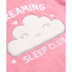 Babyhug Velour Cotton Mix Knit Full Sleeves Winter Wear Night Suit With Text & Cloud Print - Pink