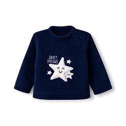 Babyhug Velour Knit Full Sleeves T-Shirt & Pyjama Winter Wear Night Suit with Star Patch - Navy Blue