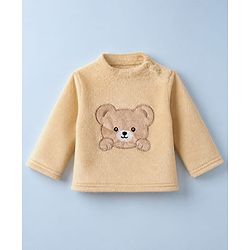 Babyhug Velour Full Sleeves T-Shirt & Pajama Set Nightwear with Bear Patch - Brown