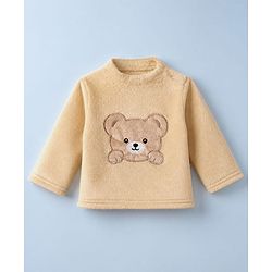 Babyhug Velour Full Sleeves T-Shirt & Pajama Set Nightwear with Bear Patch - Brown