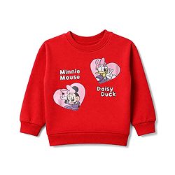Babyhug Disney 100% Cotton Terry Knit Full Sleeves T-Shirt and Pant Set with Minnie Mouse and Daisy Duck Graphic - Red