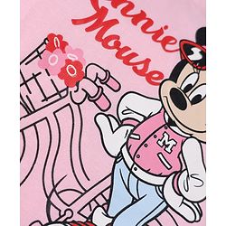 Babyhug Disney 100% Cotton Knit Full Sleeves T-Shirt with Frill Sleeves and Minnie Mouse Print - Light Pink