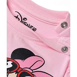 Babyhug Disney 100% Cotton Knit Full Sleeves T-Shirt with Frill Sleeves and Minnie Mouse Print - Light Pink