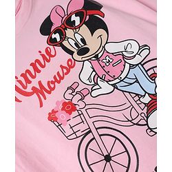 Babyhug Disney 100% Cotton Knit Full Sleeves T-Shirt with Frill Sleeves and Minnie Mouse Print - Light Pink