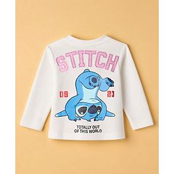 Babyhug Disney 100% Cotton Single Jersey Knit T-Shirts with Full Sleeves and Stitch Print in White