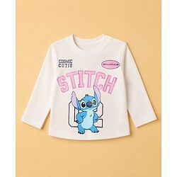 Babyhug Disney 100% Cotton Single Jersey Knit T-Shirts with Full Sleeves and Stitch Print in White