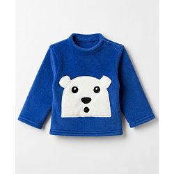 Babyhug Cotton Mixes Velour Full Sleeves T-Shirt & Pajama Night Suit with Polar Bear Patch - Navy Blue