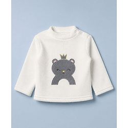 Babyhug Cotton Mixes Velour Full Sleeves T-Shirt & Pajama Night Suit with Kitten Patch - White