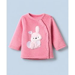 Babyhug Cotton Mixes Knit Full Sleeves Front Open T-Shirt & Pajama Night Suit with Bunny Patch - Pink