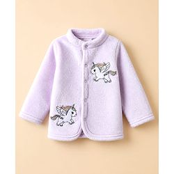 Babyhug Cotton Mixes Knit Full Sleeves Front Open Winter Night Suit with Unicorn Patch - Lilac