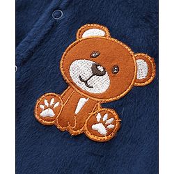 Babyhug Cotton Mixes Velour Knit Full Sleeves Front Open T-Shirt & Pajama Winter Night Suit with Teddy Bear Patch - Navy Blue