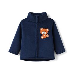 Babyhug Cotton Mixes Velour Knit Full Sleeves Front Open T-Shirt & Pajama Winter Night Suit with Teddy Bear Patch - Navy Blue