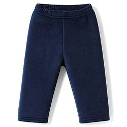 Babyhug Cotton Mixes Velour Knit Full Sleeves Front Open T-Shirt & Pajama Winter Night Suit with Teddy Bear Patch - Navy Blue