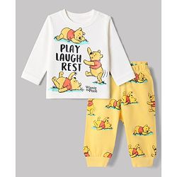 Babyhug Disney 100% Cotton Single Jersey Knit Full Sleeves T-Shirt & Pajama Night Suit with Winnie the Pooh Graphic Print - White & Yellow