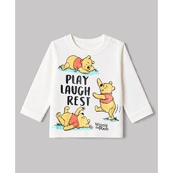 Babyhug Disney 100% Cotton Single Jersey Knit Full Sleeves T-Shirt & Pajama Night Suit with Winnie the Pooh Graphic Print - White & Yellow