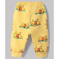 Babyhug Disney 100% Cotton Single Jersey Knit Full Sleeves T-Shirt & Pajama Night Suit with Winnie the Pooh Graphic Print - White & Yellow