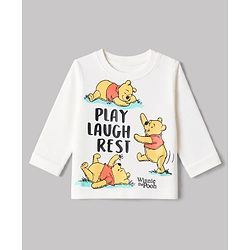 Babyhug Disney 100% Cotton Single Jersey Knit Full Sleeves T-Shirt & Pajama Night Suit with Winnie the Pooh Graphic Print - White & Yellow