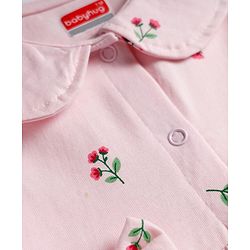 Babyhug Cotton Interlock Knit Front Open Full Sleeves Frock and Bloomer with Floral Print and Bow Applique - Pink