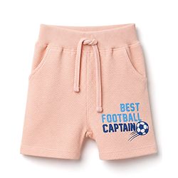 Babyhug 100% Cotton Knit Half Sleeves Best Football Captain Printed Co-Ords T-Shirt & Shorts Set - Peach