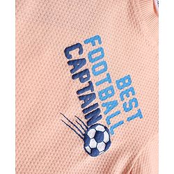 Babyhug 100% Cotton Knit Half Sleeves Best Football Captain Printed Co-Ords T-Shirt & Shorts Set - Peach