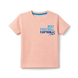 Babyhug 100% Cotton Knit Half Sleeves Best Football Captain Printed Co-Ords T-Shirt & Shorts Set - Peach