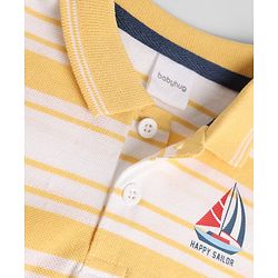 Babyhug Single Jersey Knit Denim Half Sleeves Striped T-Shirt & Shorts With Boat Print - Yellow & Navy Blue