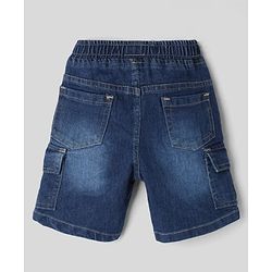 Babyhug Single Jersey Knit Denim Half Sleeves Striped T-Shirt & Shorts With Boat Print - Yellow & Navy Blue