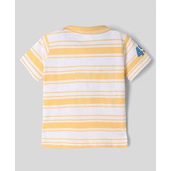 Babyhug Single Jersey Knit Denim Half Sleeves Striped T-Shirt & Shorts With Boat Print - Yellow & Navy Blue