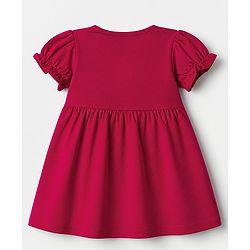Babyhug Cotton Single Jersey Knit Frock and Bloomer with Half Sleeves and Bear Print in Red
