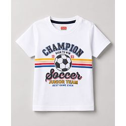 Babyhug 100% Cotton Knit Half Sleeves Text Printed T-Shirt & Shorts Set - White & Navy Blue