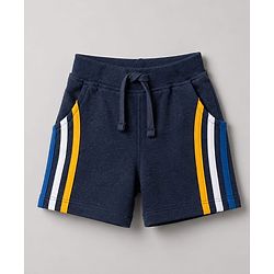 Babyhug 100% Cotton Knit Half Sleeves Text Printed T-Shirt & Shorts Set - White & Navy Blue